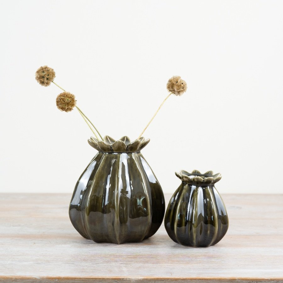Green Poppy Seed Vase - 16cm