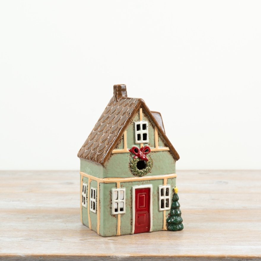 Ceramic Festive Cottage Tea-Light Candle Holder - 22cm