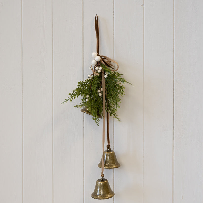 Hanging Bells With Greenery and White Berries