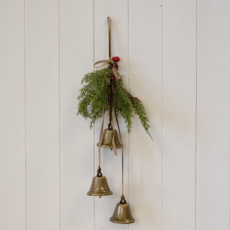 Hanging Bells With Greenery and Red Berries