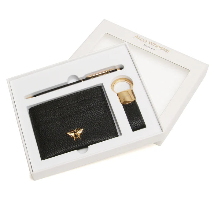 Alice Wheeler - Bow Card Holder, Key Ring and Pen - Black