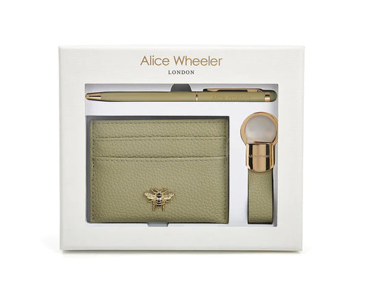 Alice Wheeler - Bow Card Holder, Key Ring and Pen Gift Set - Pistachio