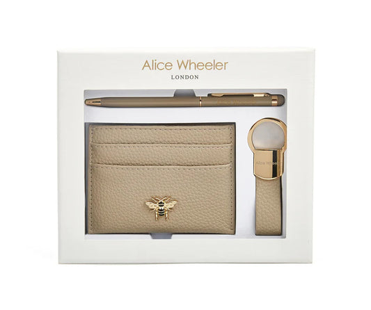 Alice Wheeler - Bow Card Holder, Key Ring and Pen Gift Set - Stone
