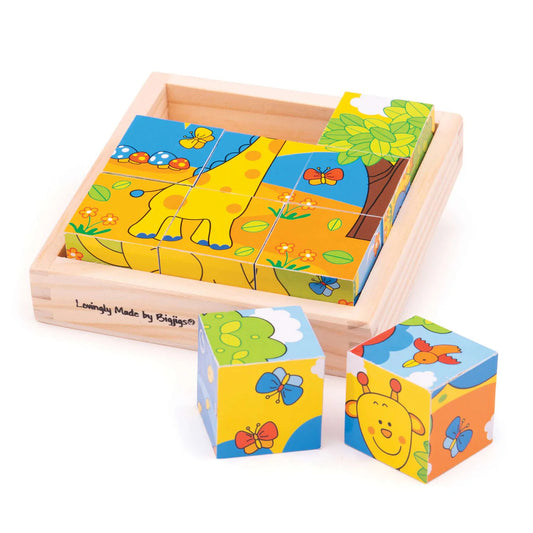 Bigjigs Toys - Wooden Safari Cube Puzzle
