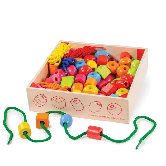 Bigjigs Toys - Wooden Crate of Lacing Beads