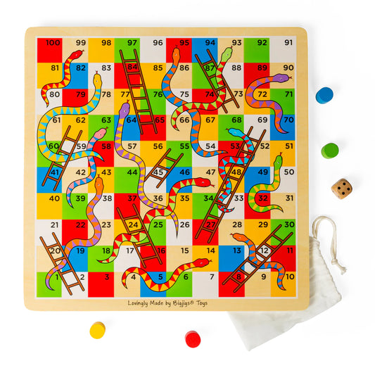 Bigjigs Toys - Wooden Traditional Snakes and Ladders Game