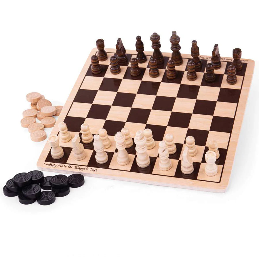 Bigjigs Toys - Wooden Draughts and Chess Set
