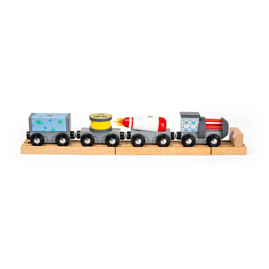Bigjigs Toys - Space Wooden Railway Engine & Carriages