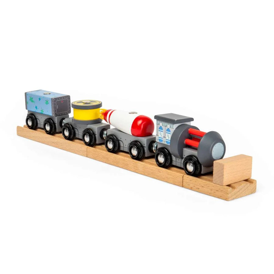 Bigjigs Toys - Space Wooden Railway Engine & Carriages