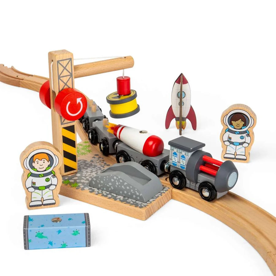 Bigjigs Toys - Space Wooden Railway Engine & Carriages
