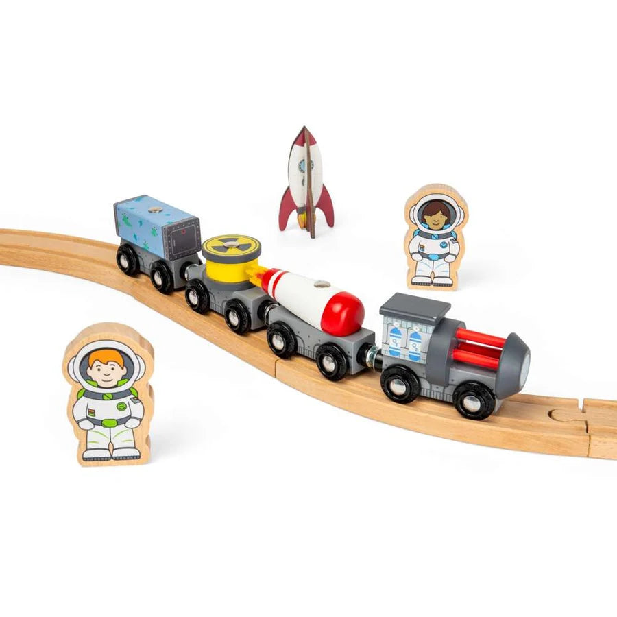 Bigjigs Toys - Space Wooden Railway Engine & Carriages