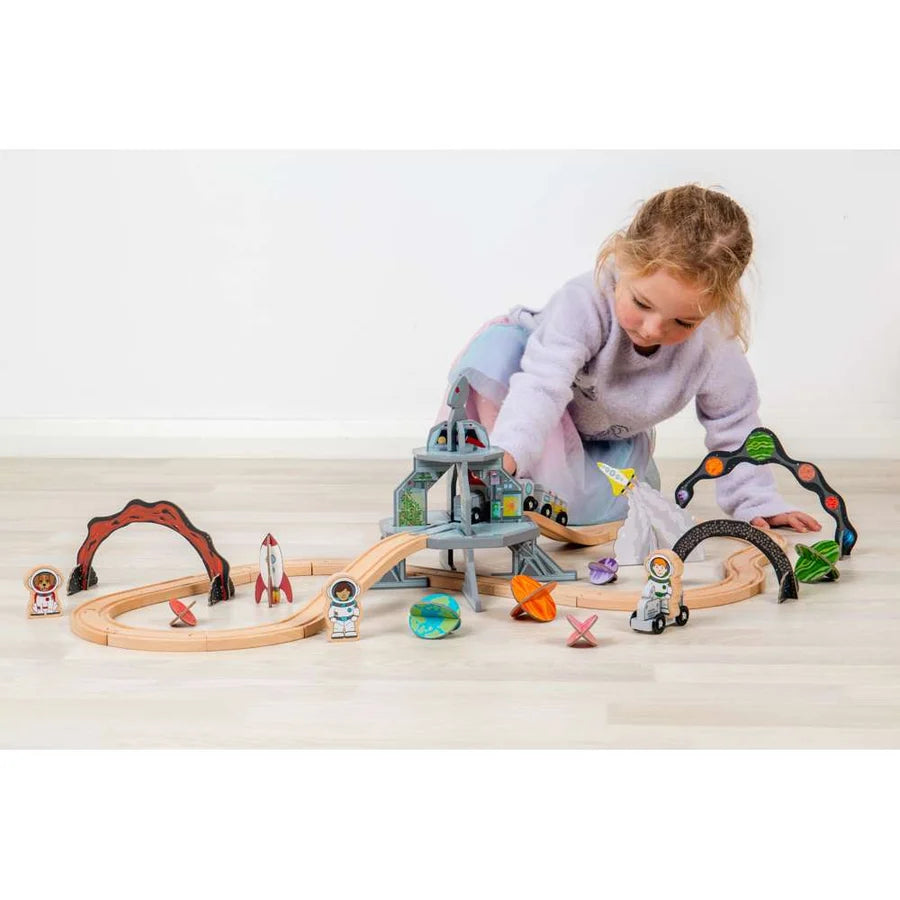 Bigjigs Toys - Space Train Set - Wooden Toy Railway