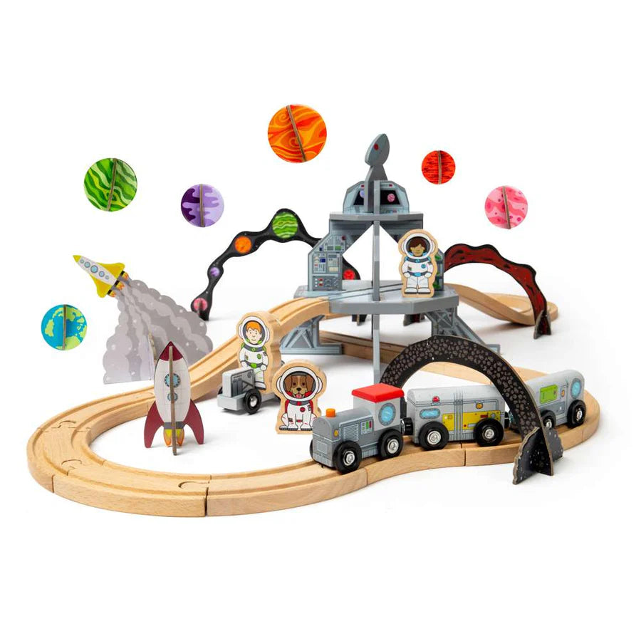 Bigjigs Toys - Space Train Set - Wooden Toy Railway