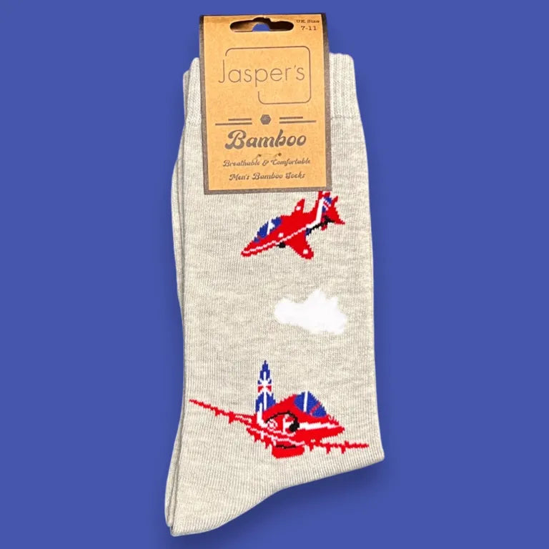 Jess & Lou - Mens Red Jets Grey Bamboo Socks Gift Boxed