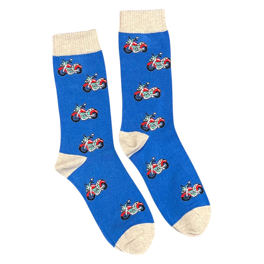 Jess & Lou - Mens Motorcycle Blue Bamboo Socks Gift Boxed