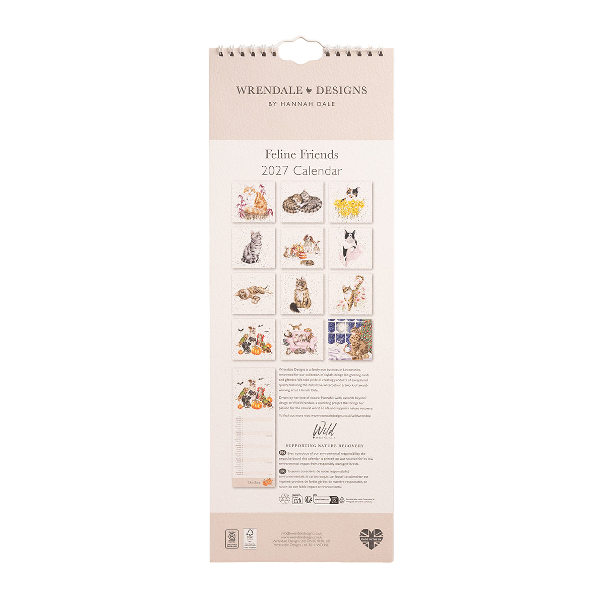 Wrendale Designs - 'Feline Friends' Cat Slim Calendar 2027