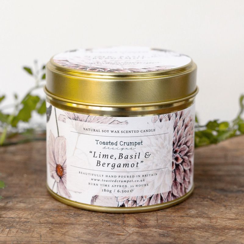 Toasted Crumpet - Lime, Basil & Bergamont Scented Candle in a Matt Gold Tin