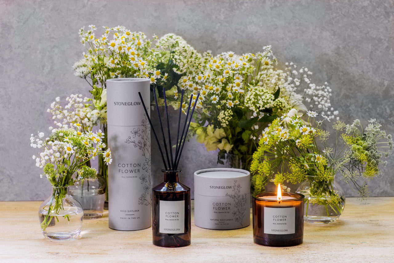 Stoneglow - The Walled Garden Cotton Flower Diffuser Rose | Jasmine | Lily - Scented Reed Diffuser 160ml