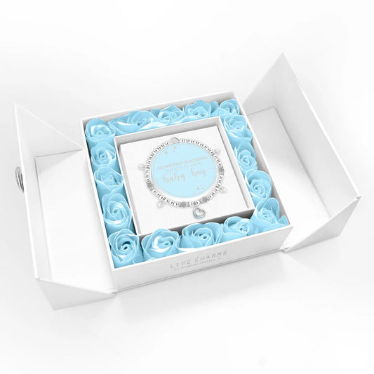Life Charms - Baby Boy Sparkling Heart Charm Bracelet In Flower Box