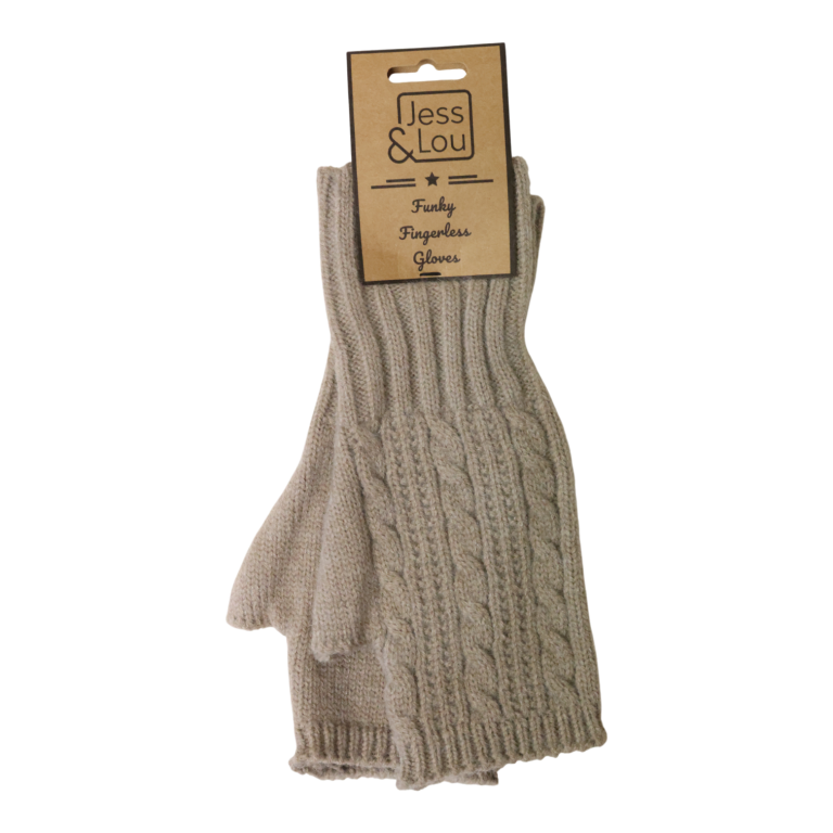 Jess & Lou - Oatmeal Cosy Cable Knit Fingerless Gloves