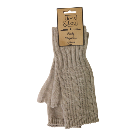 Jess & Lou - Oatmeal Cosy Cable Knit Fingerless Gloves