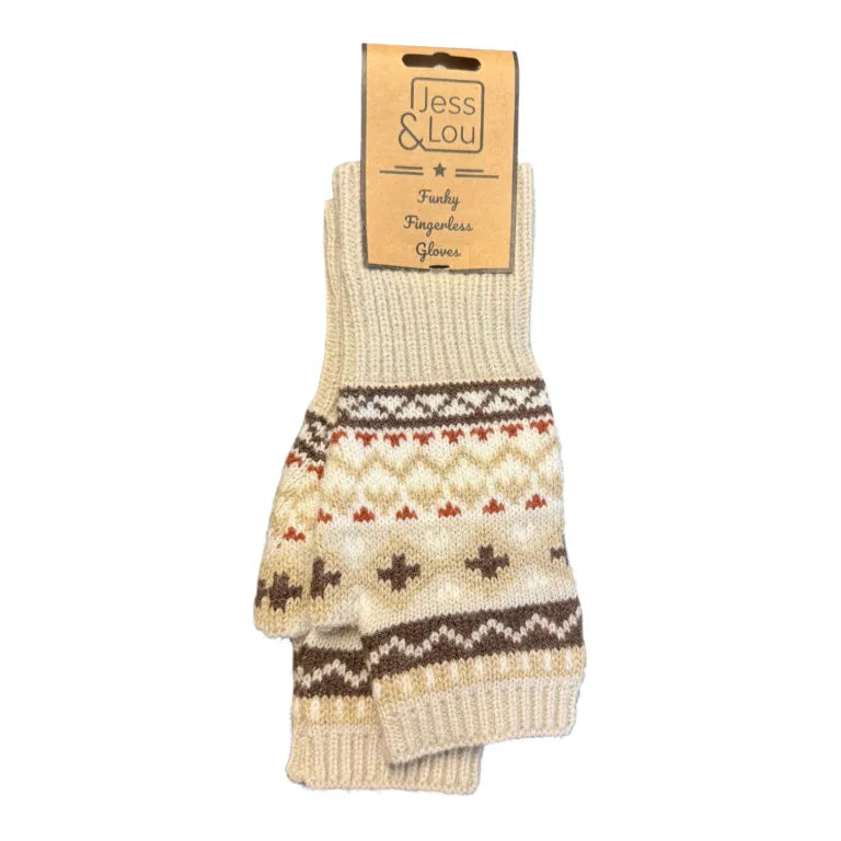 Jess & Lou - Beige Nordic Fingerless Glove/Wrist Warmer