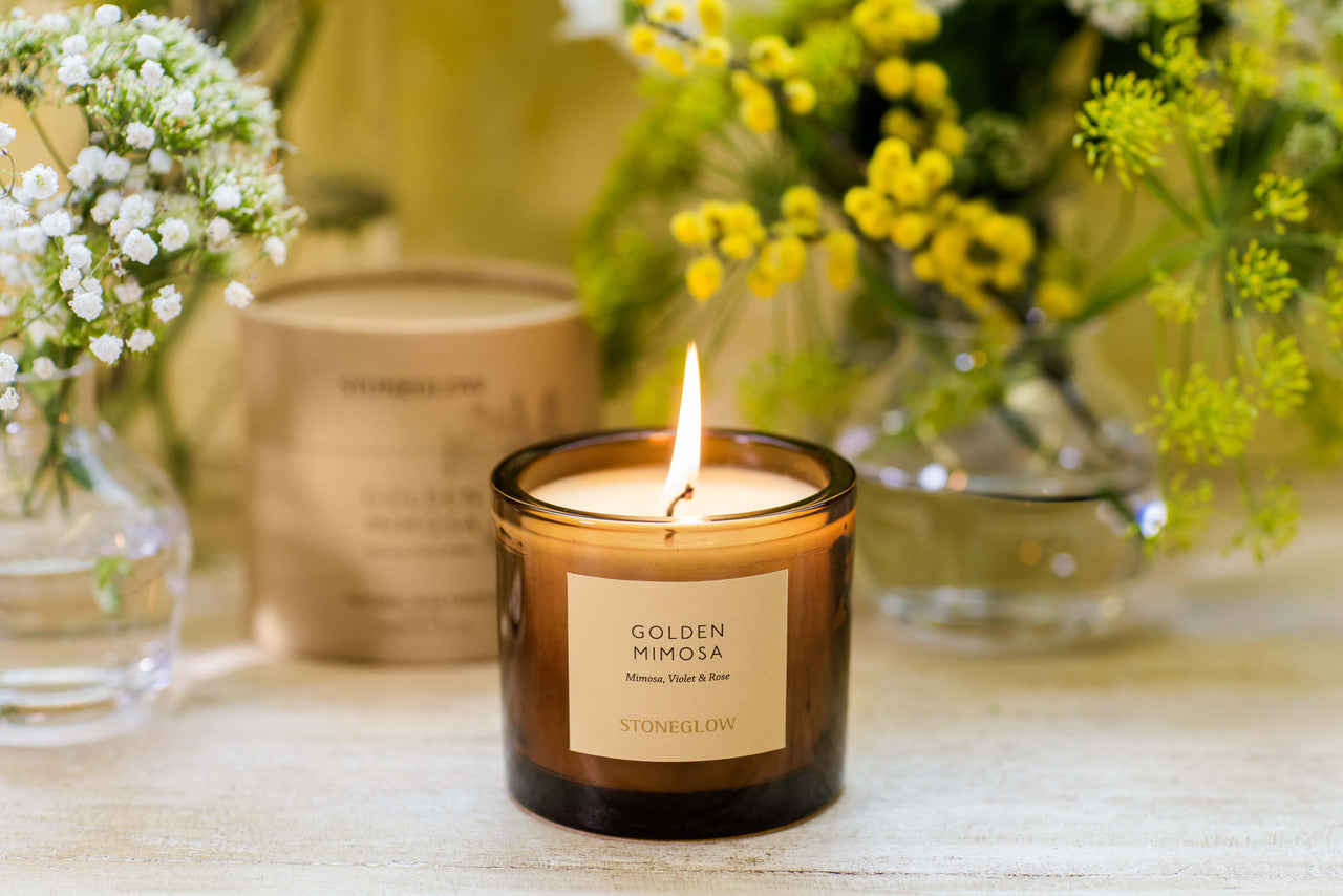 Stoneglow - The Walled Garden Golden Mimosa Candle Mimosa | Violet | Rose - Scented Natural Wax Candle Tumbler (79 x 89mm)