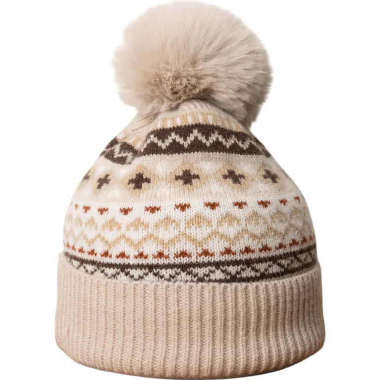 Jess & Lou - Nordic Cable Bobble Hat - Beige
