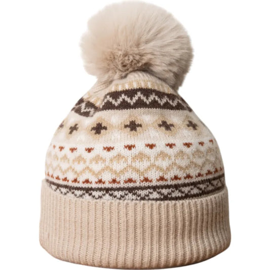 Jess & Lou - Nordic Cable Bobble Hat - Beige