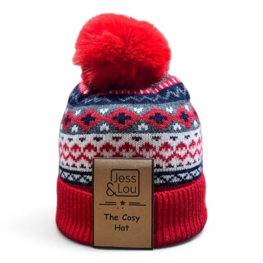 Jess & Lou - Nordic Cosy Bobble Hat - Red
