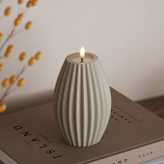 Deluxe Homeart - Real Wax Ribbed LED Flickering Candle - Sand