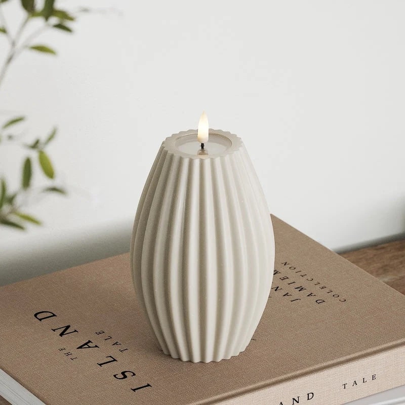 Deluxe Homeart - Real Wax Ribbed LED Flickering Candle - Sand