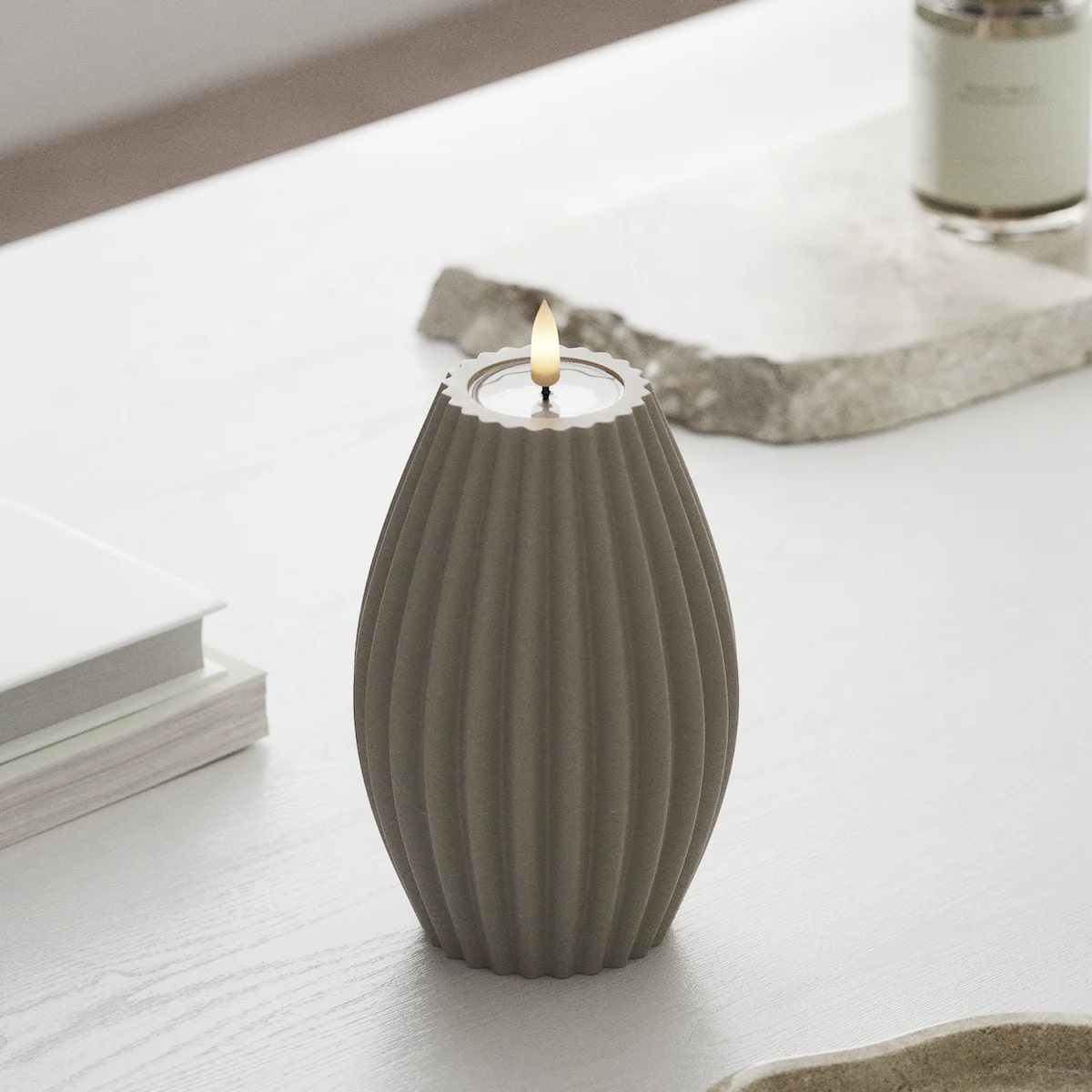 Deluxe Homeart - Real Wax Ribbed LED Flickering Candle - Sand