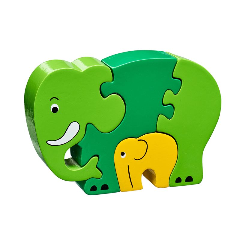 Lanka Kade - Wooden Green Elephant and Baby Jigsaw Puzzle