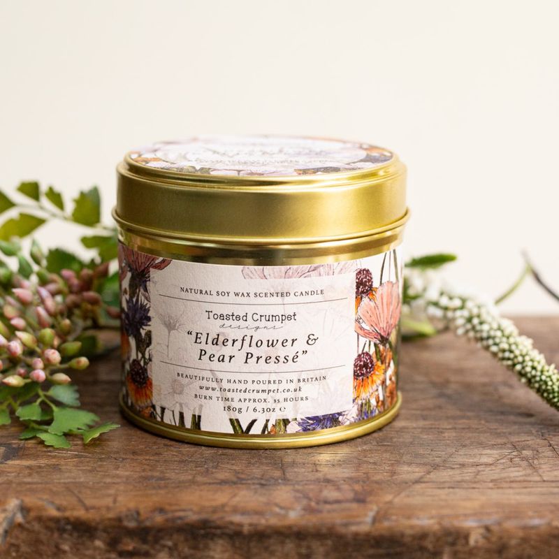 Toasted Crumpet - Elderflower & Pear Presse Scented Candle in a Matt Gold Ti