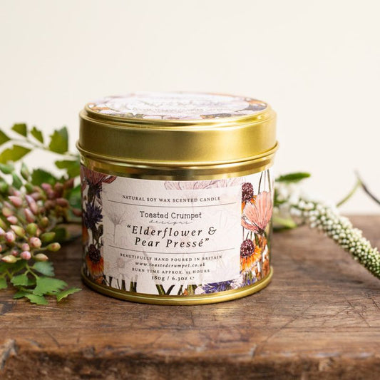 Toasted Crumpet - Elderflower & Pear Presse Scented Candle in a Matt Gold Ti