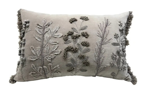 Malini - Kew Taupe Embroidered Rectangular Cushion