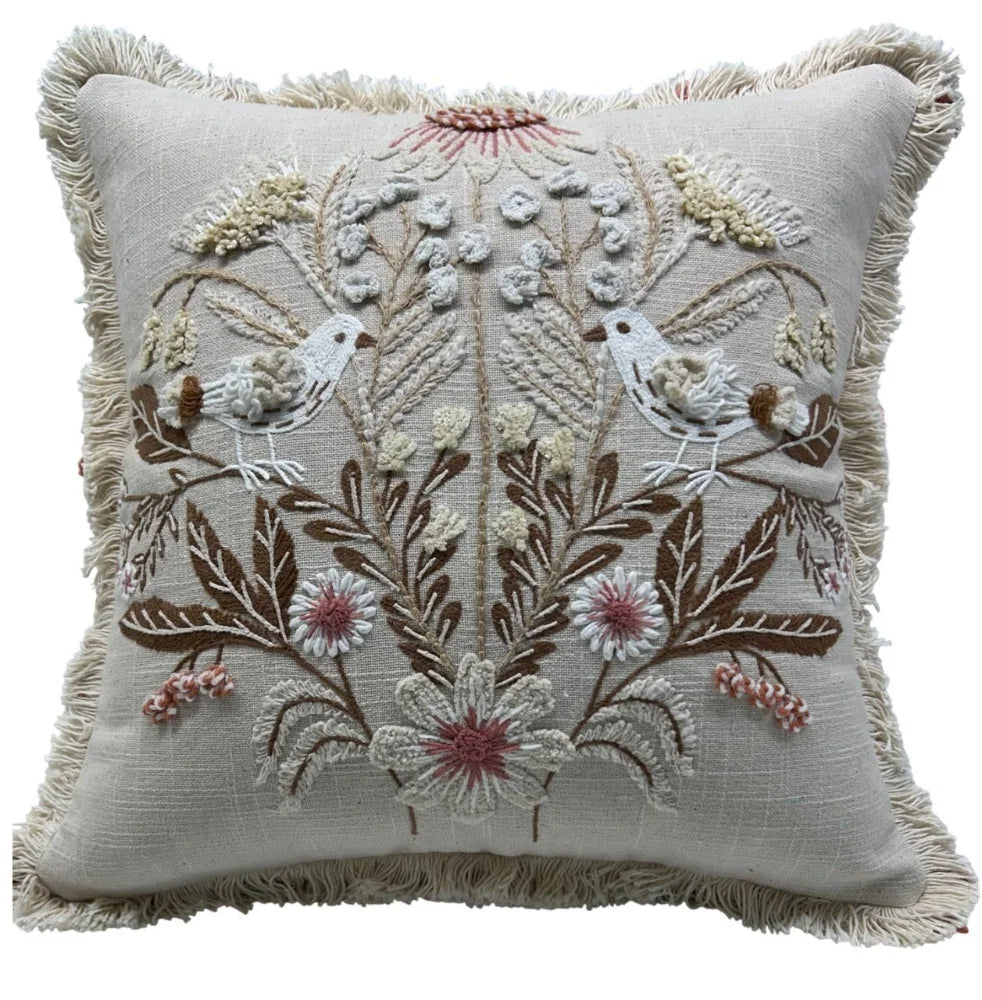 Malini - Bloombird Floral Bird Hand Embellished Cushion