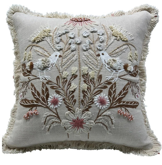 Malini - Bloombird Floral Bird Hand Embellished Cushion