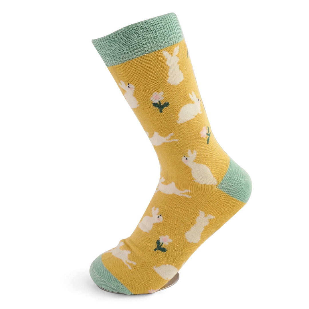 Miss Sparrow - Bunnies & Daisies Socks - Light Yellow