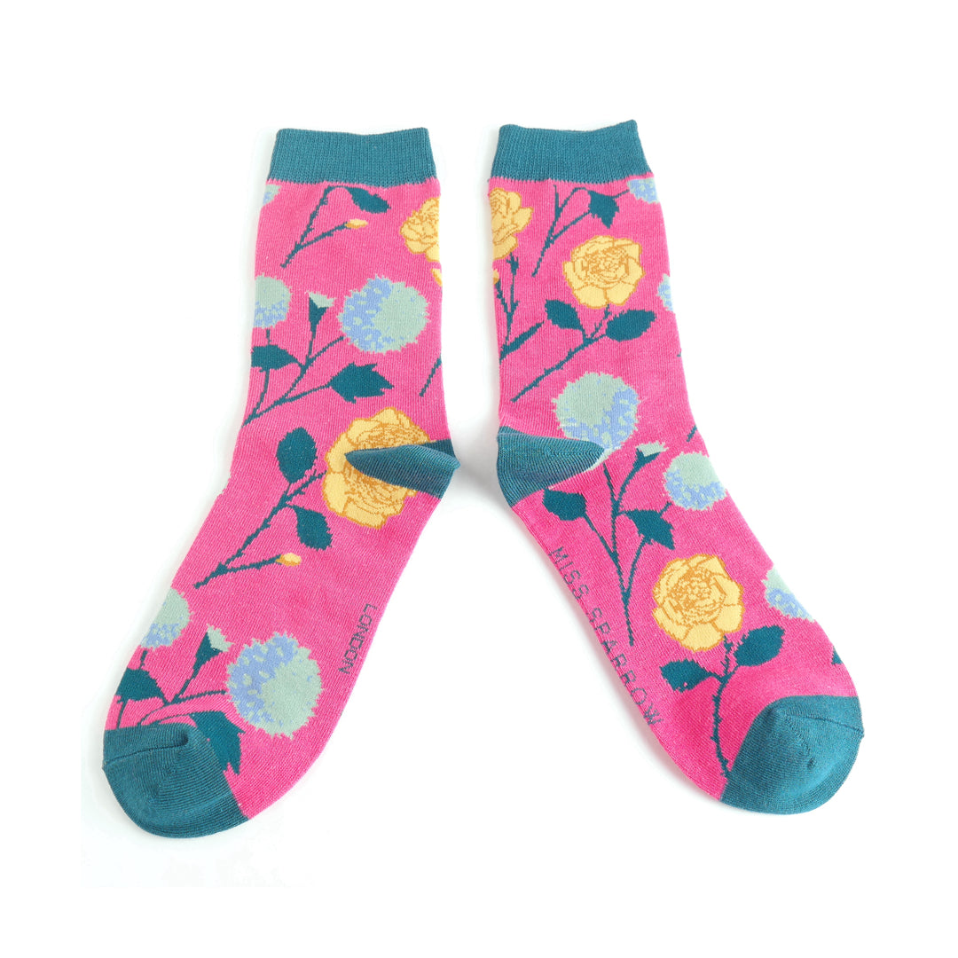 Miss Sparrow - Wild Flora Socks - Hot Pink
