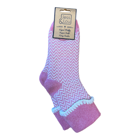Jess & Lou - Pink Cuff Herringbone Cosy Socks
