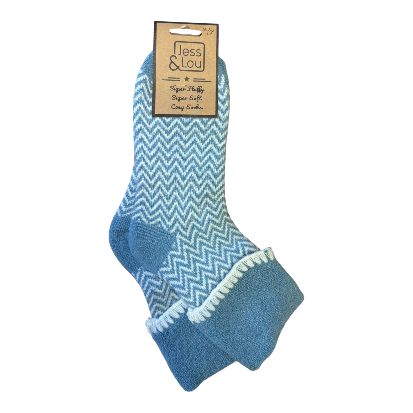 Jess & Lou - Cornflower Cuff Herringbone Cosy Socks