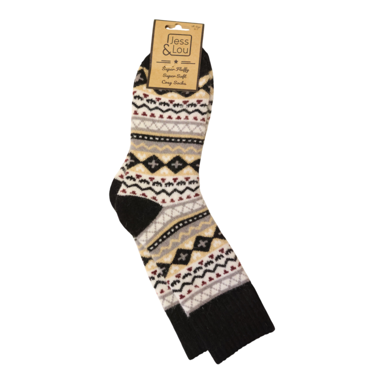 Jess & Lou - Nordic Pattern Ribbed Socks - Black