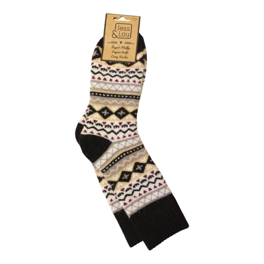 Jess & Lou - Nordic Pattern Ribbed Socks - Black