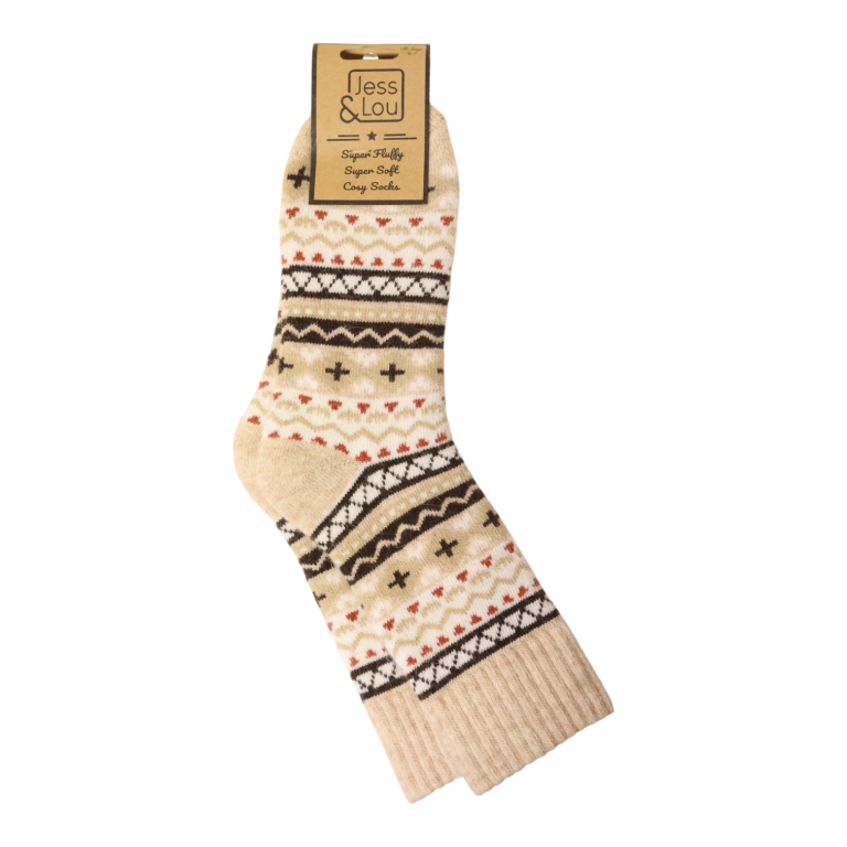 Jess & Lou - Nordic Pattern Ribbed Socks - Beige