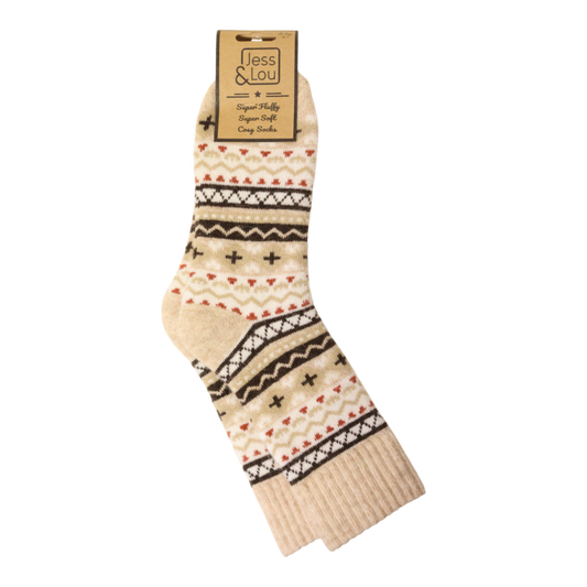 Jess & Lou - Nordic Pattern Ribbed Socks - Beige