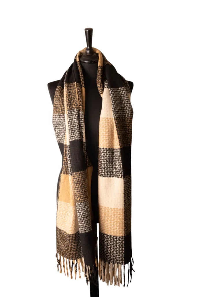 Jess & Lou - Black Tan & White Checked Winter Scarf