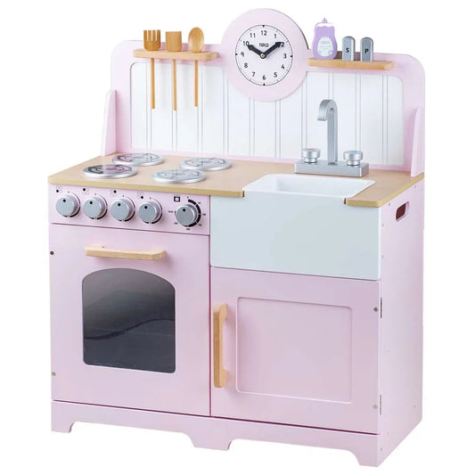 Bigjigs Toys - Wooden Pink Country Play Kitchen