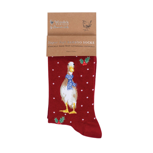 Wrendale Designs - 'Christmas Scarves' Duck Socks - Red